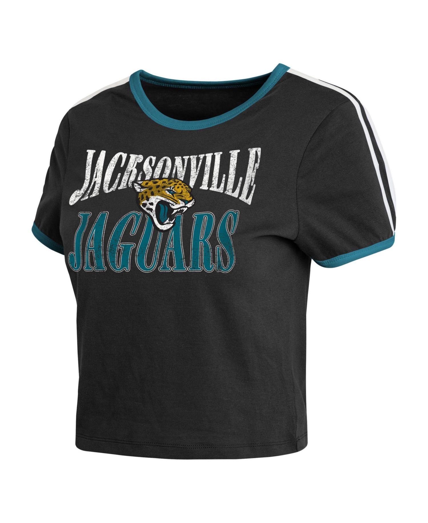 Women's Black Jacksonville Jaguars Cropped Throwback Ringer Baby T-Shirt
