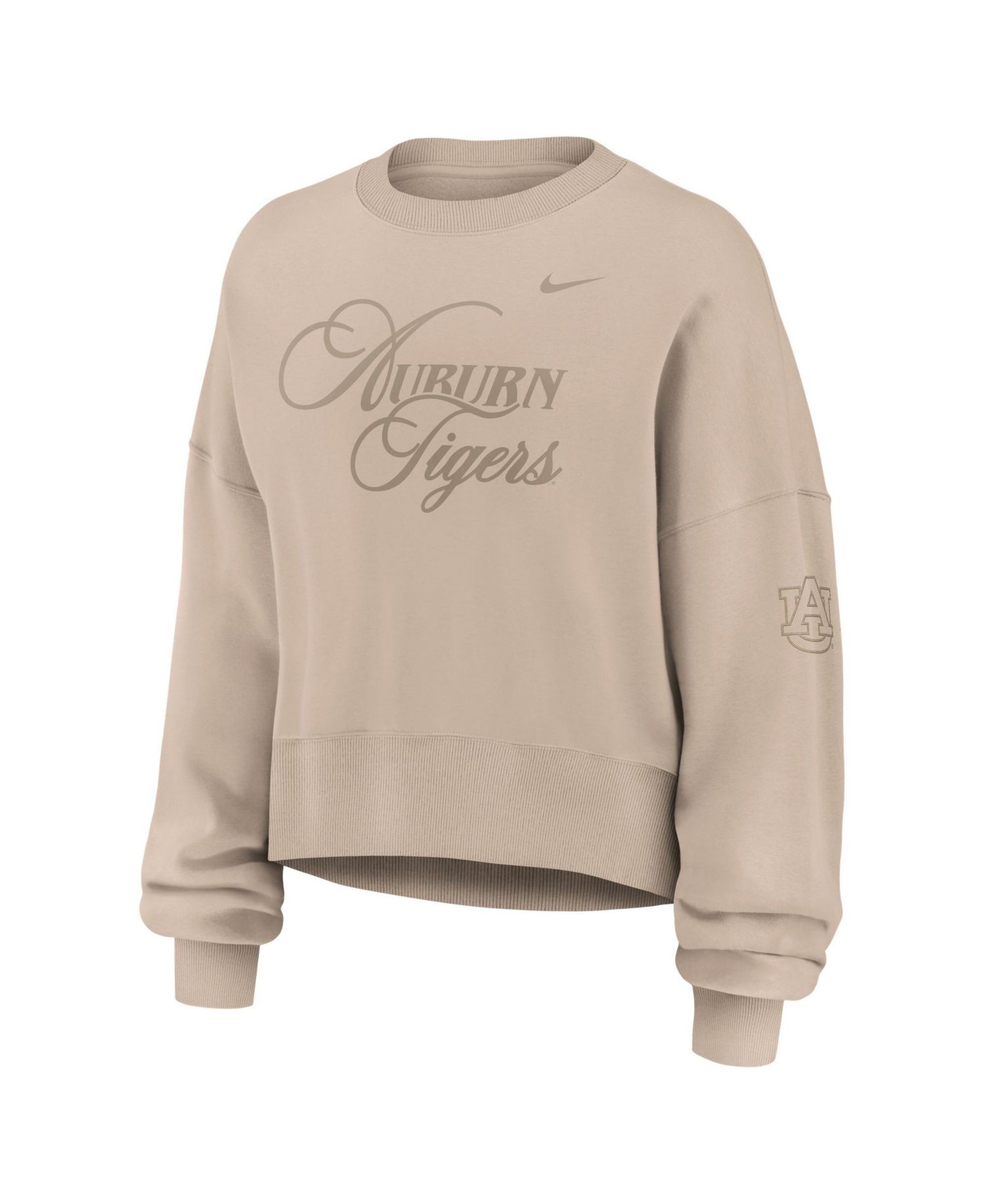 Women's Tan Auburn Tigers Neutral Stance Collection Oversized Phoenix Fleece Sweatshirt