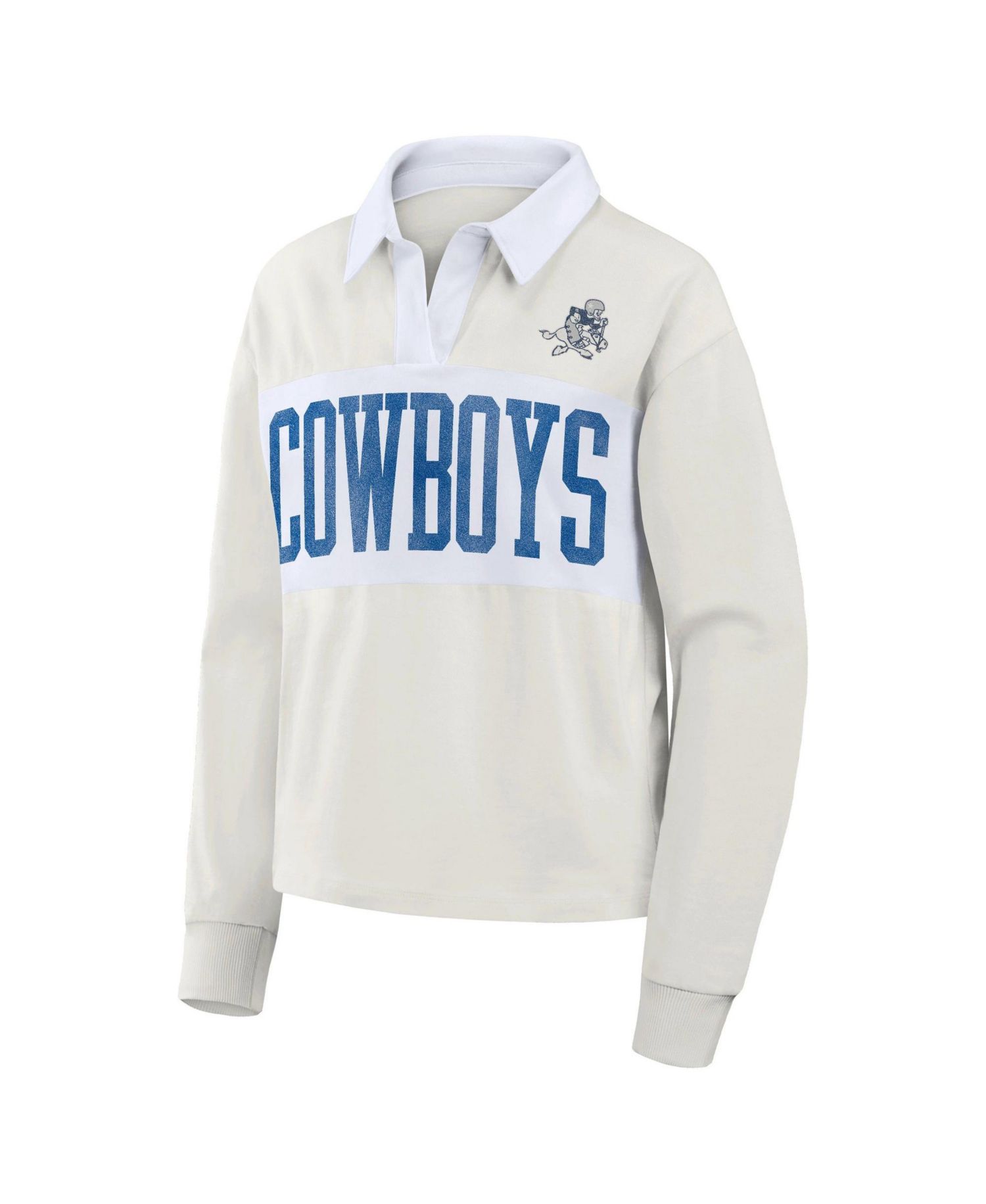 Women's Cream Dallas Cowboys Heritage Play Action Rugby Long Sleeve Polo Shirt