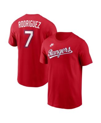 Men's Ivan Rodriguez Red Texas Rangers Cooperstown Collection Name Number T-Shirt