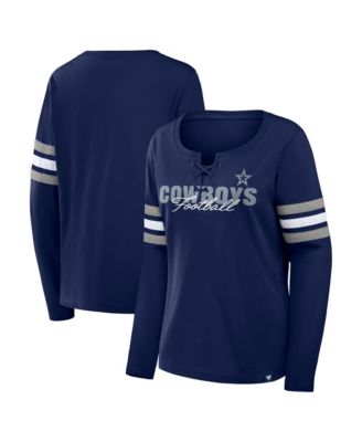 Women's Navy Dallas Cowboys Team First Coverage Scheme Lace-UpLong Sleeve T-Shirt
