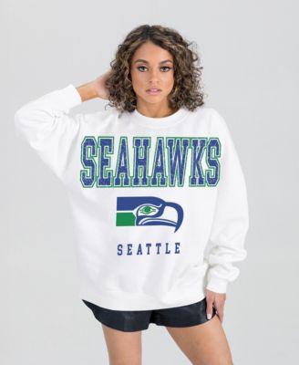 Women's White Seattle Seahawks Classic Sunday Drives Oversized Premium Fleece Pullover Sweatshirt