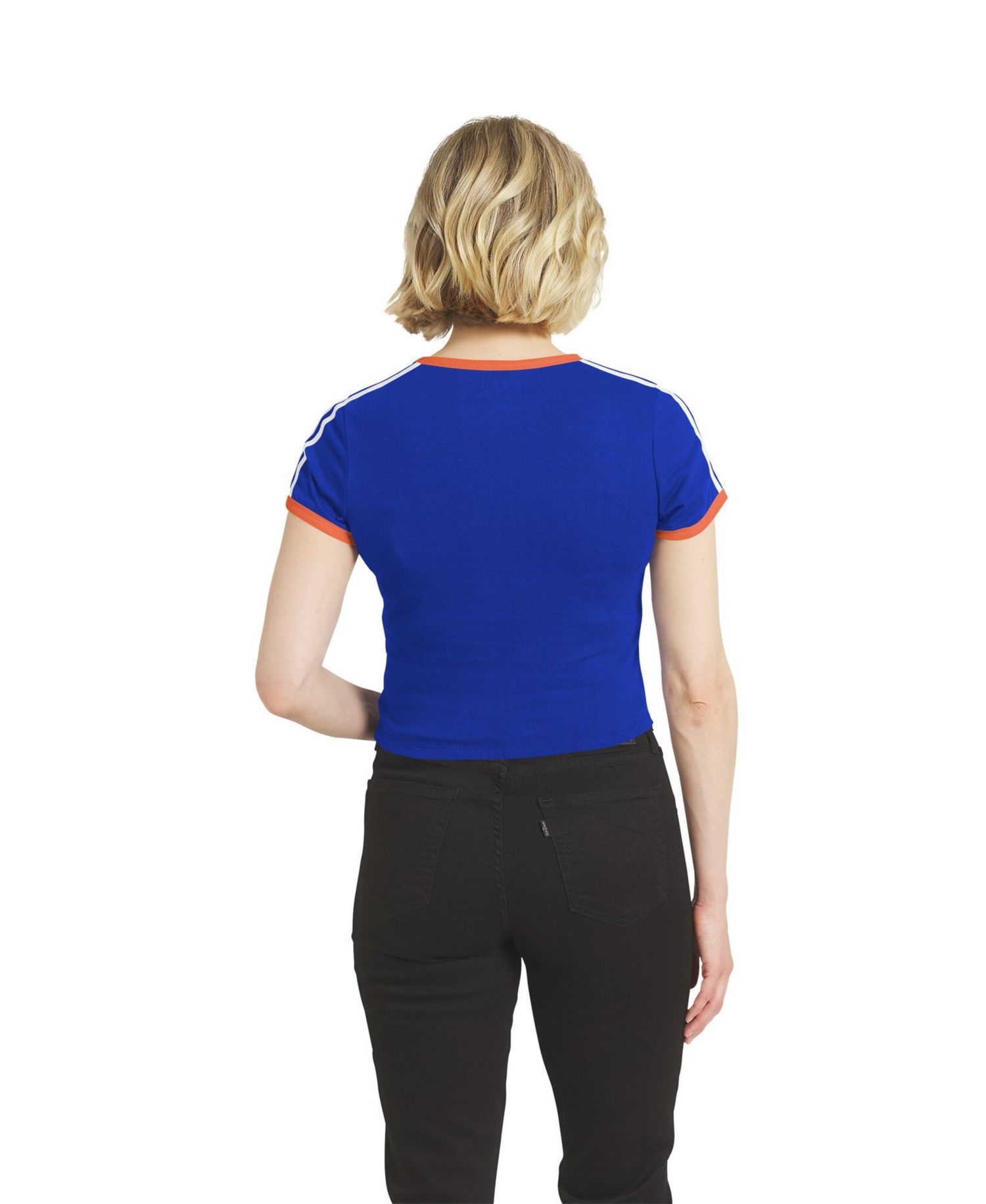 Women's Royal Denver Broncos Cropped Throwback Ringer Baby T-Shirt