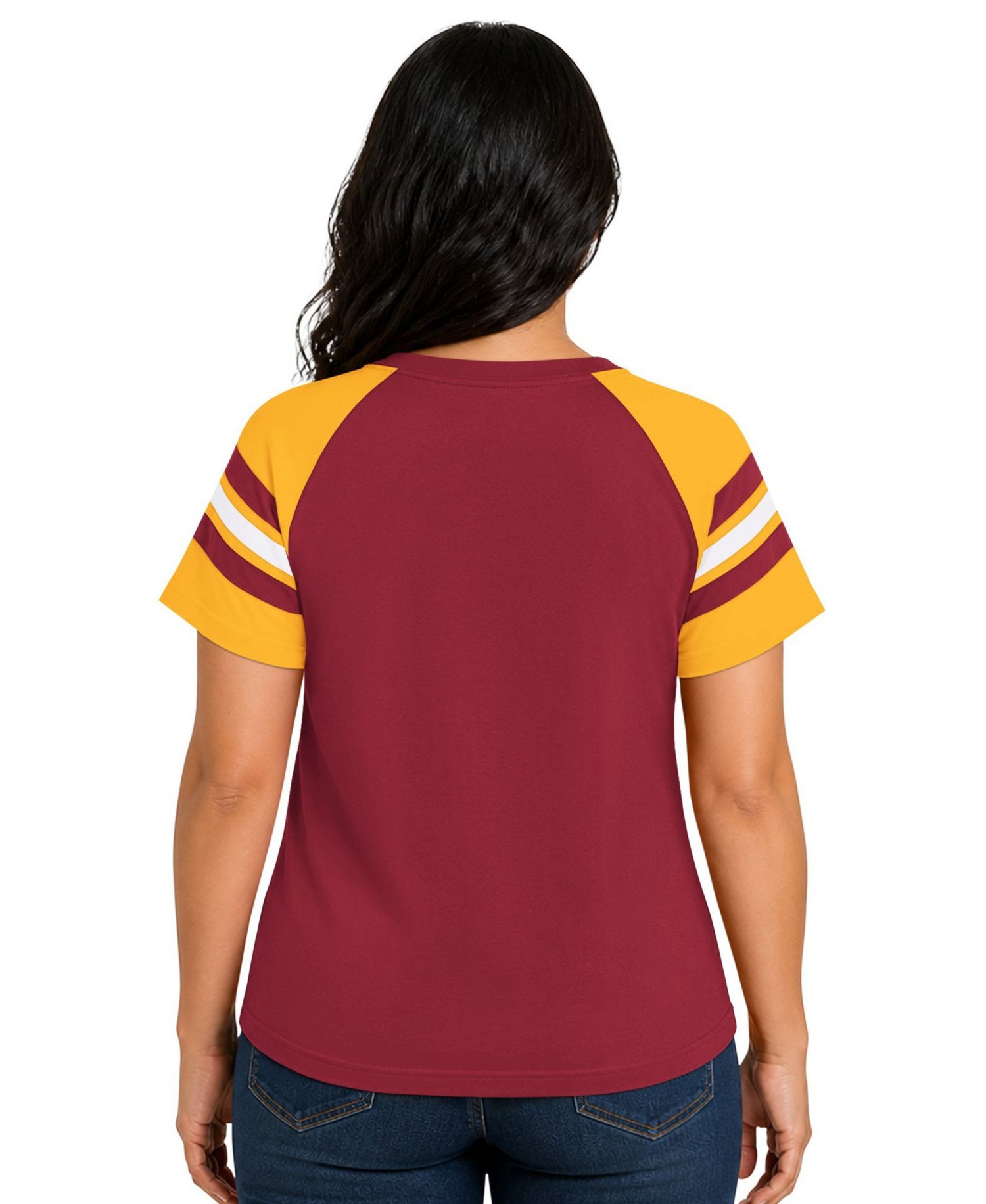 Women's Burgundy Washington Commanders Plus Size Game On Notch Neck Raglan T-Shirt