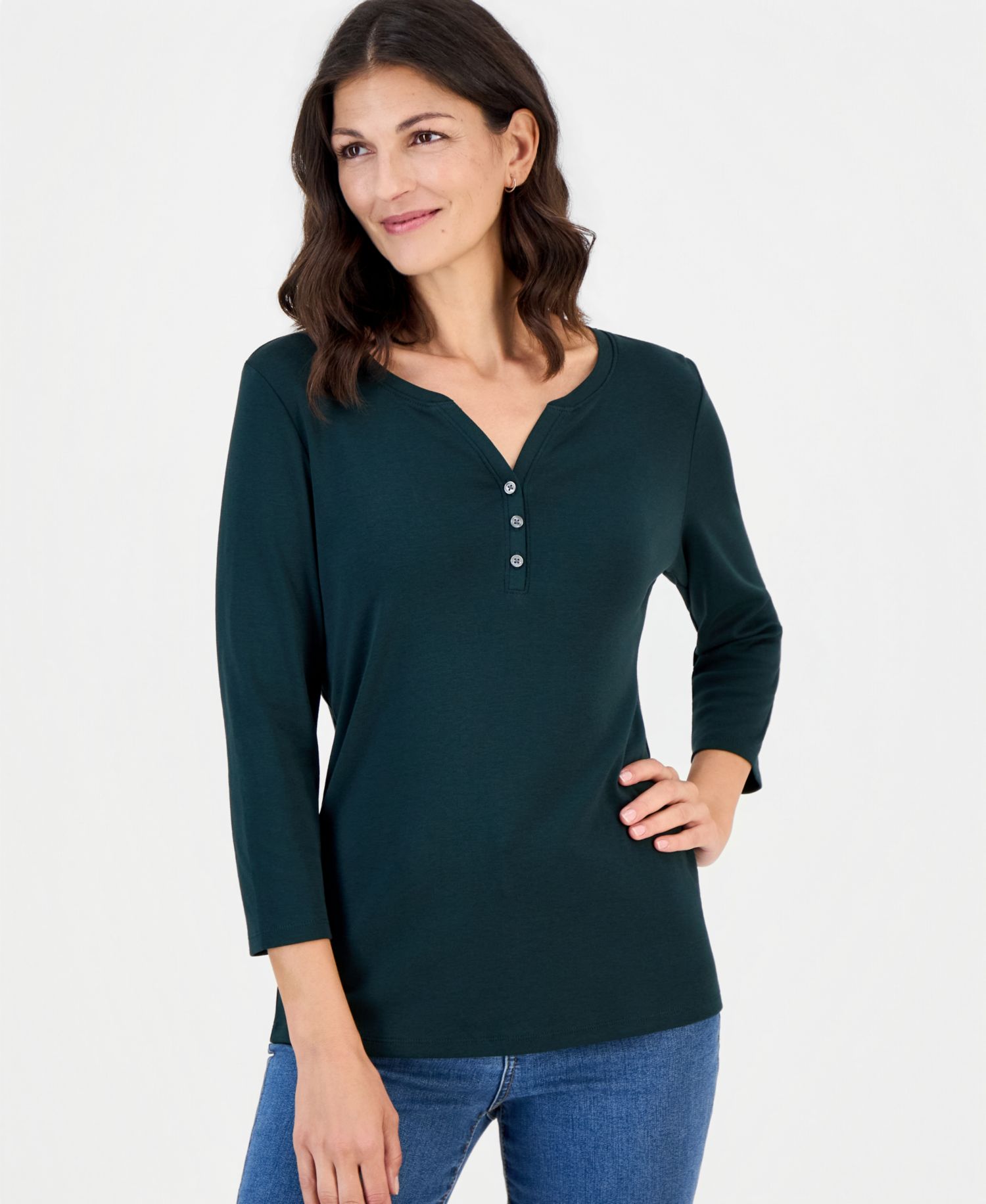 Plus Size 3/4-Sleeve Henley Tee