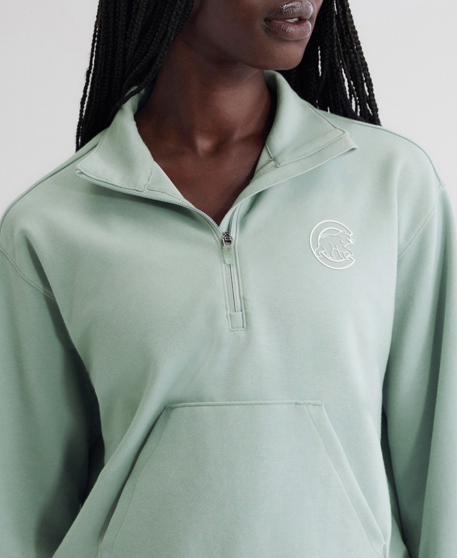 Women's Sage Green Chicago Cubs Oversized Clutch Tri-Blend Half-Zip Pullover Sweatshirt