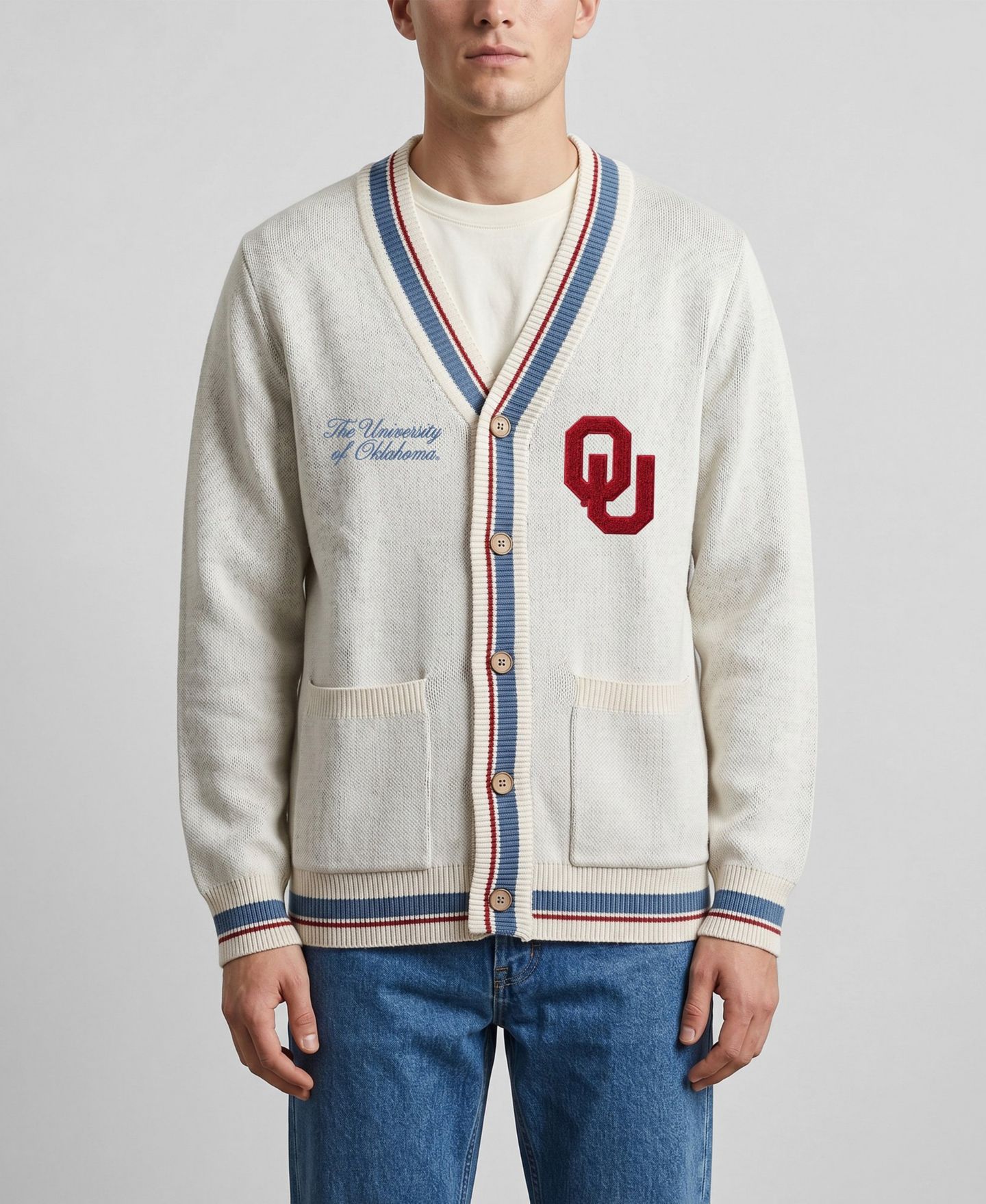 Мужской кардиган Uscape Apparel and Natural Oklahoma Sooners Americana Striped Full-Button — фото 1