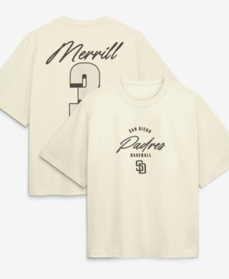 Women's Jackson Merrill Cream San Diego Padres Premium Essentials Boxy Name Number T-Shirt