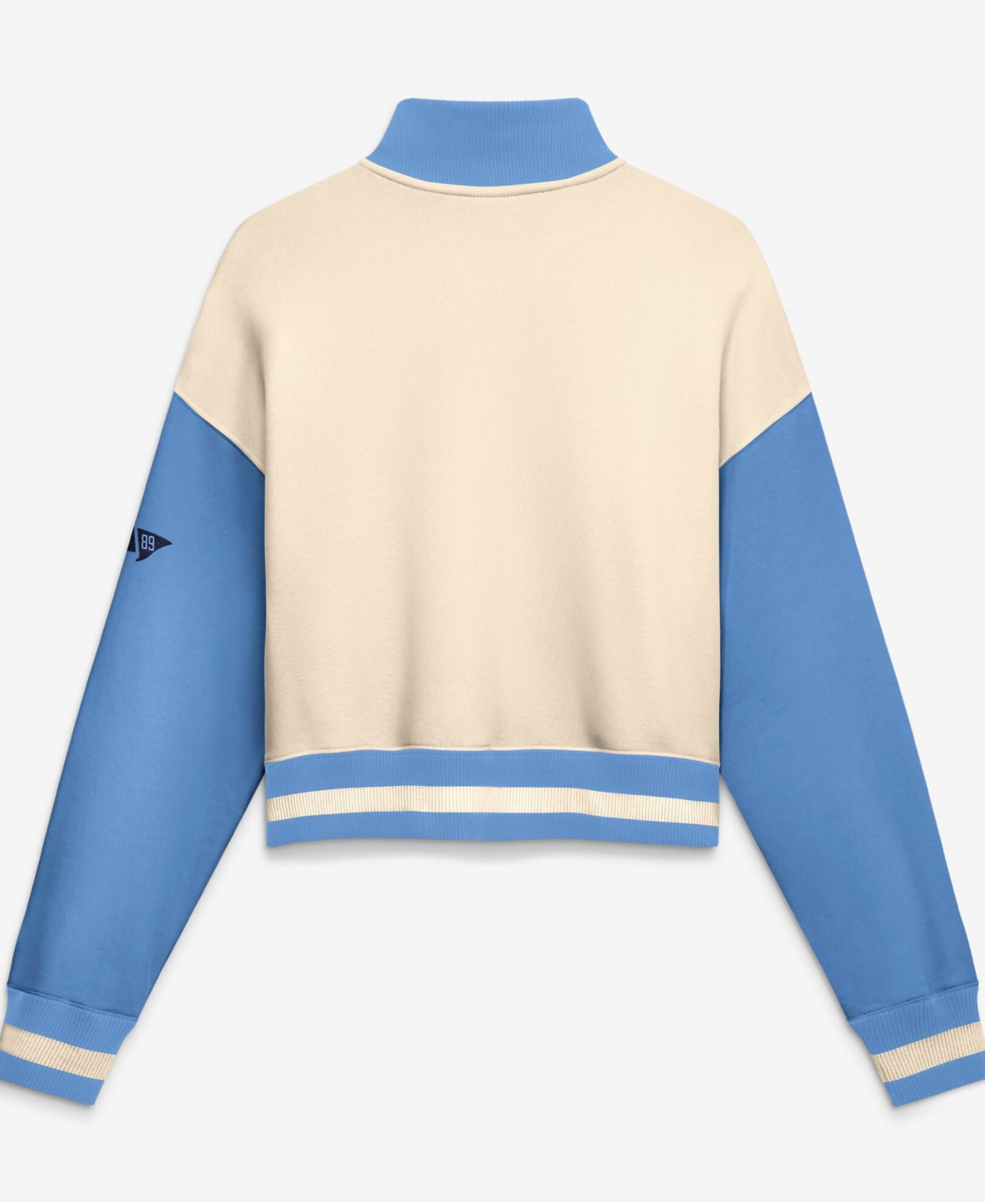 Women's Natural/Carolina Blue North Carolina Tar Heels Oversized Legacy Color Block Cropped Quarter-Zip Pullover Sweatshirt