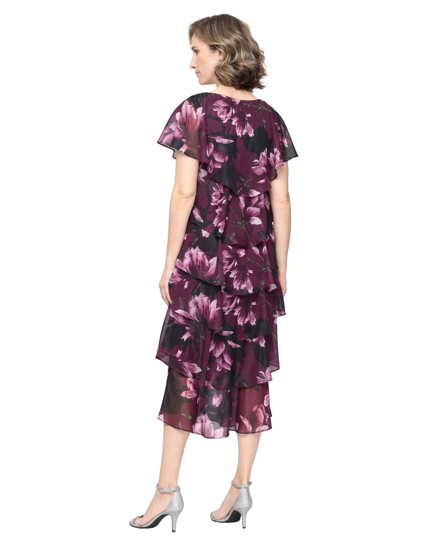 Women's Floral-Print Tiered V-Neck Dress