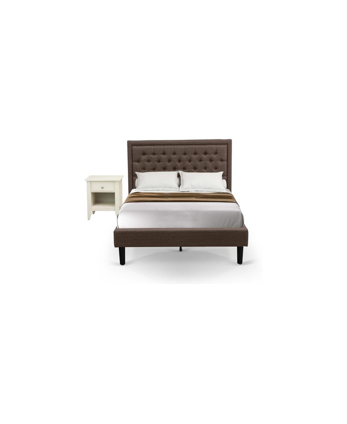 East West Furniture KD18F-1GA0C 2 Pc Wooden Bed Set - Wood Bed Headboard with 1 Night Stand For Bedroom - Brown