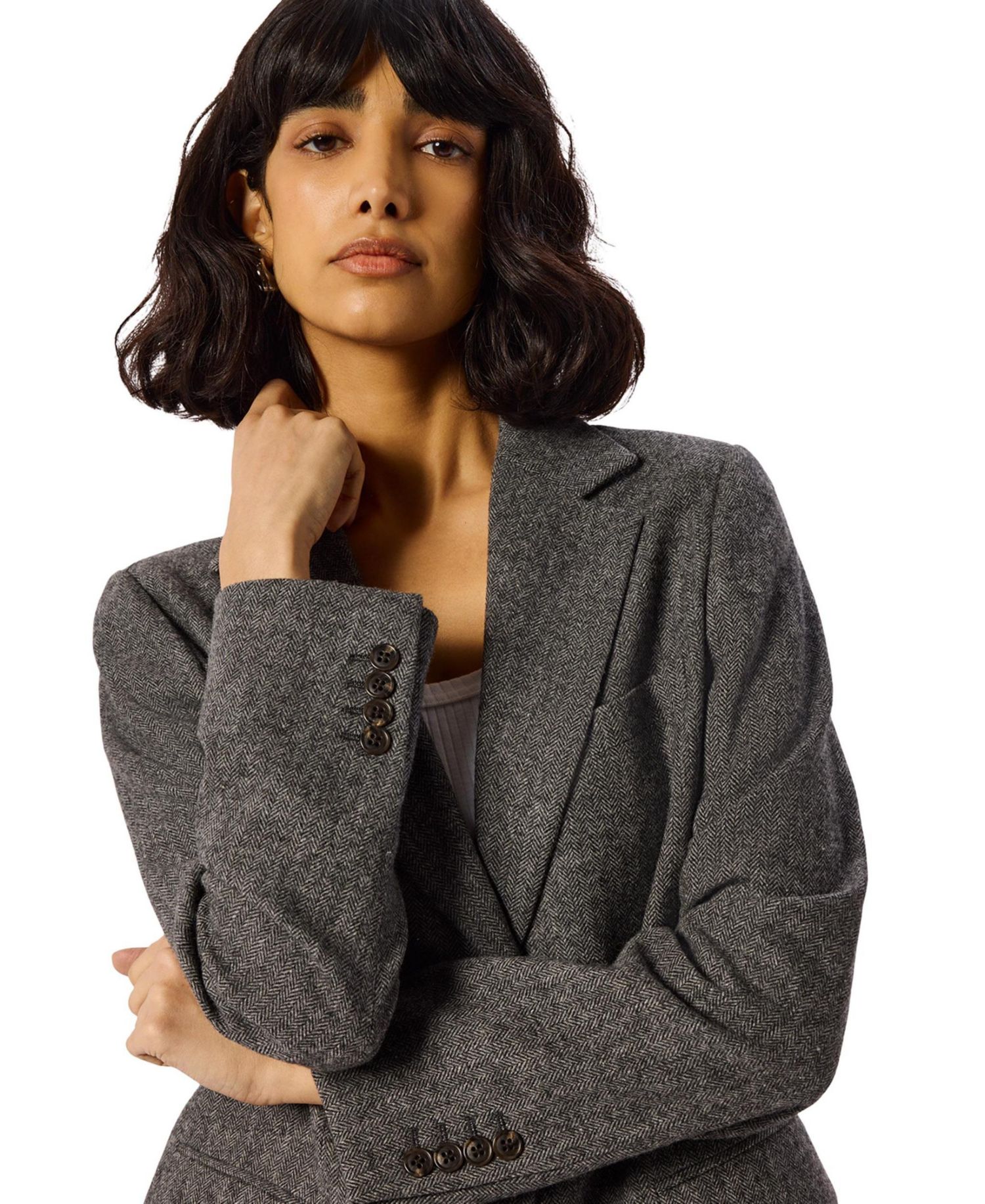 Women's Herringbone Mandarin-Collar Blazer
