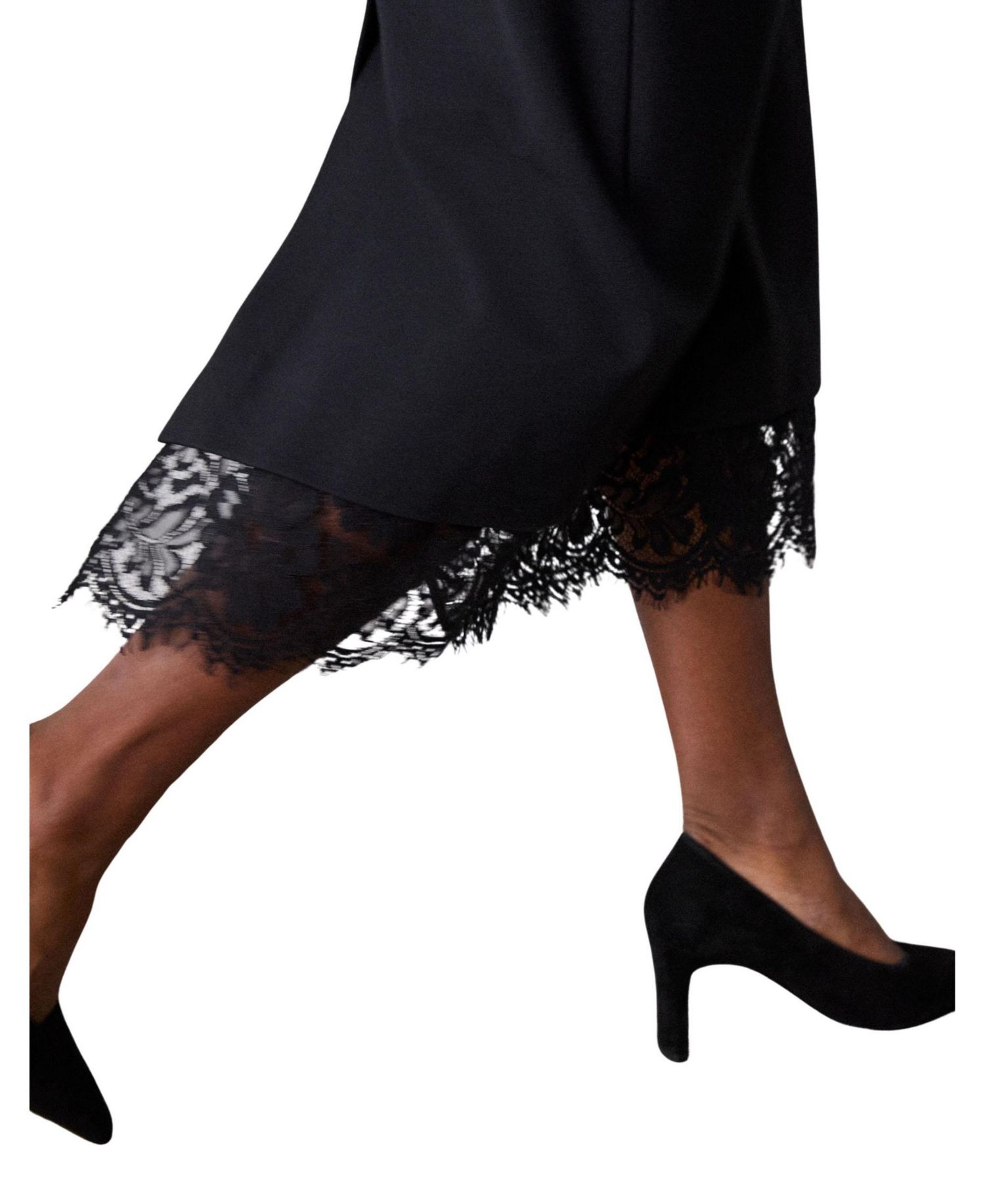 Women's Detachable Lace Hem Short-Sleeve Midi Lace Dress