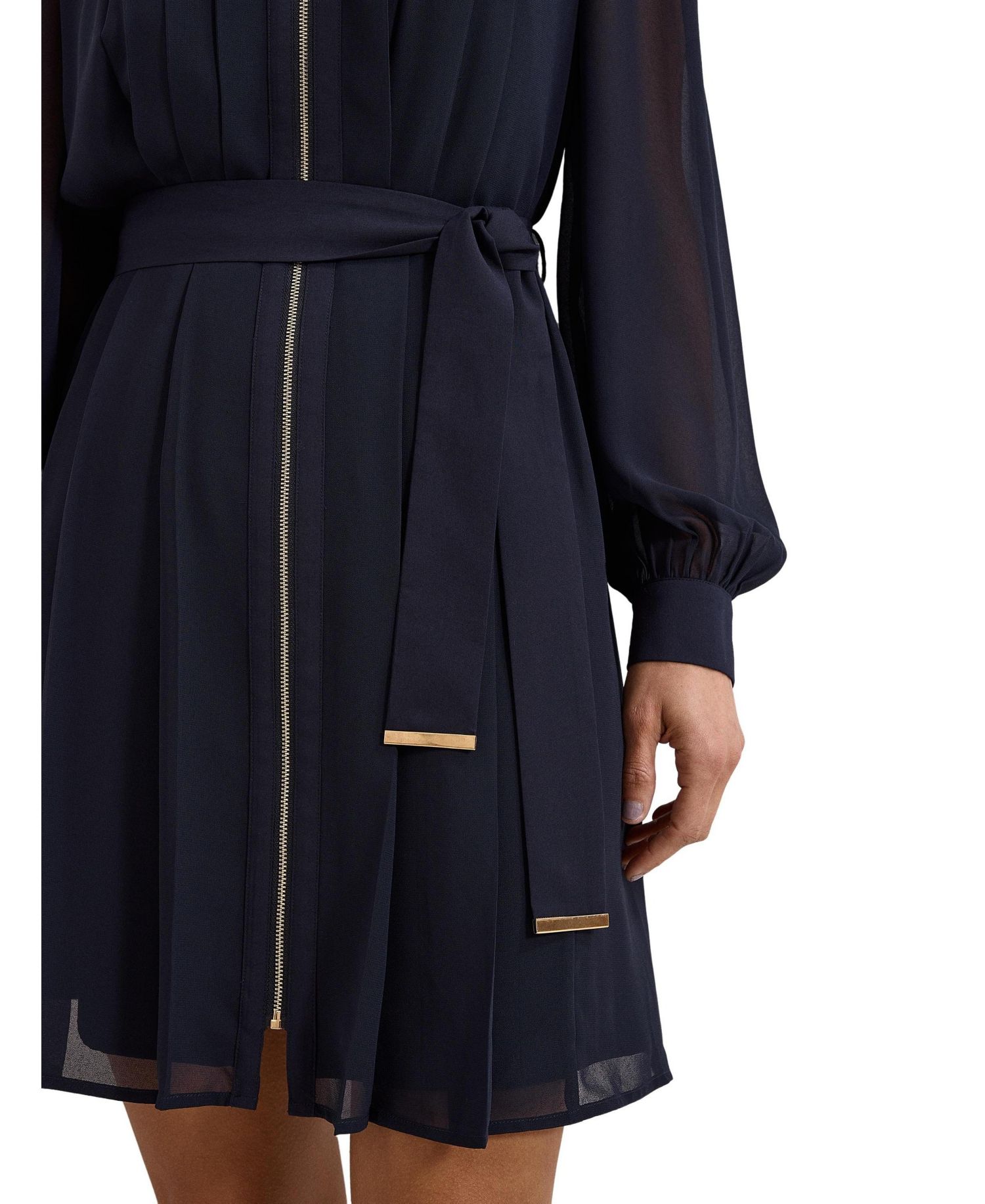 Women's Pleated Zip Long-Sleeve Mini Dress