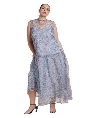 Plus Size Floral-Print Drop-Waist Midi Dress