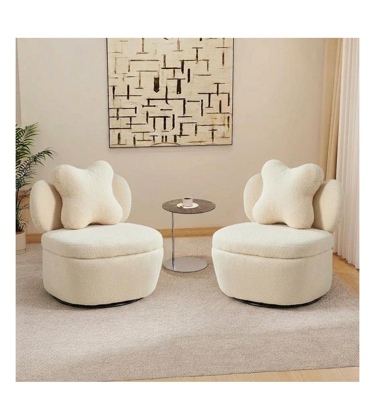 gaomon Swivel Barrel Accent Chair Set of 2 with Hidden Storage, Soft Fleece Upholstered Lounge Chair, Metal Base, Modern Leisure Sofa