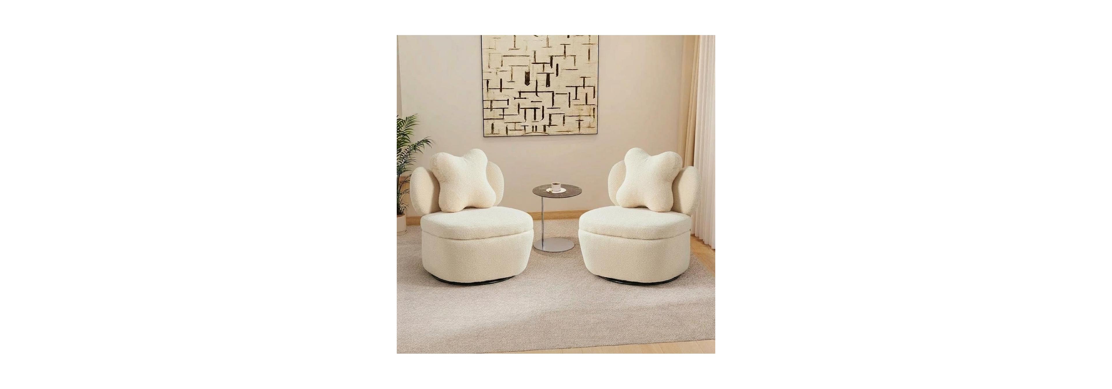 gaomon Swivel Barrel Accent Chair Set of 2 with Hidden Storage, Soft Fleece Upholstered Lounge Chair, Metal Base, Modern Leisure Sofa