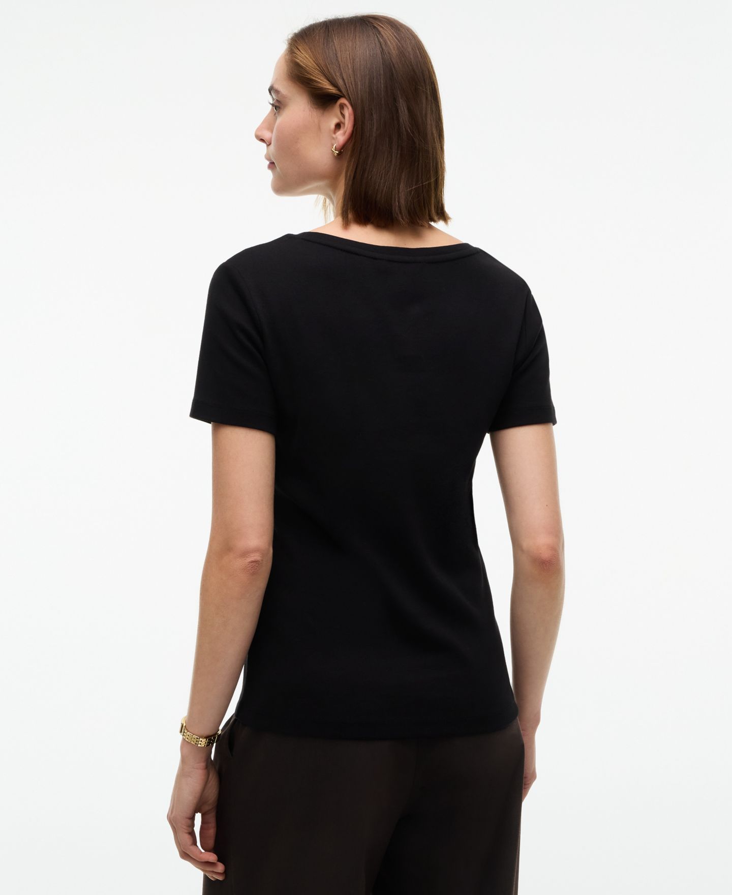 Женская футболка Tommy Hilfiger Rib Slim V-Neck Short-Sleeve T-Shirt, цвет: Чёрный — фото 4