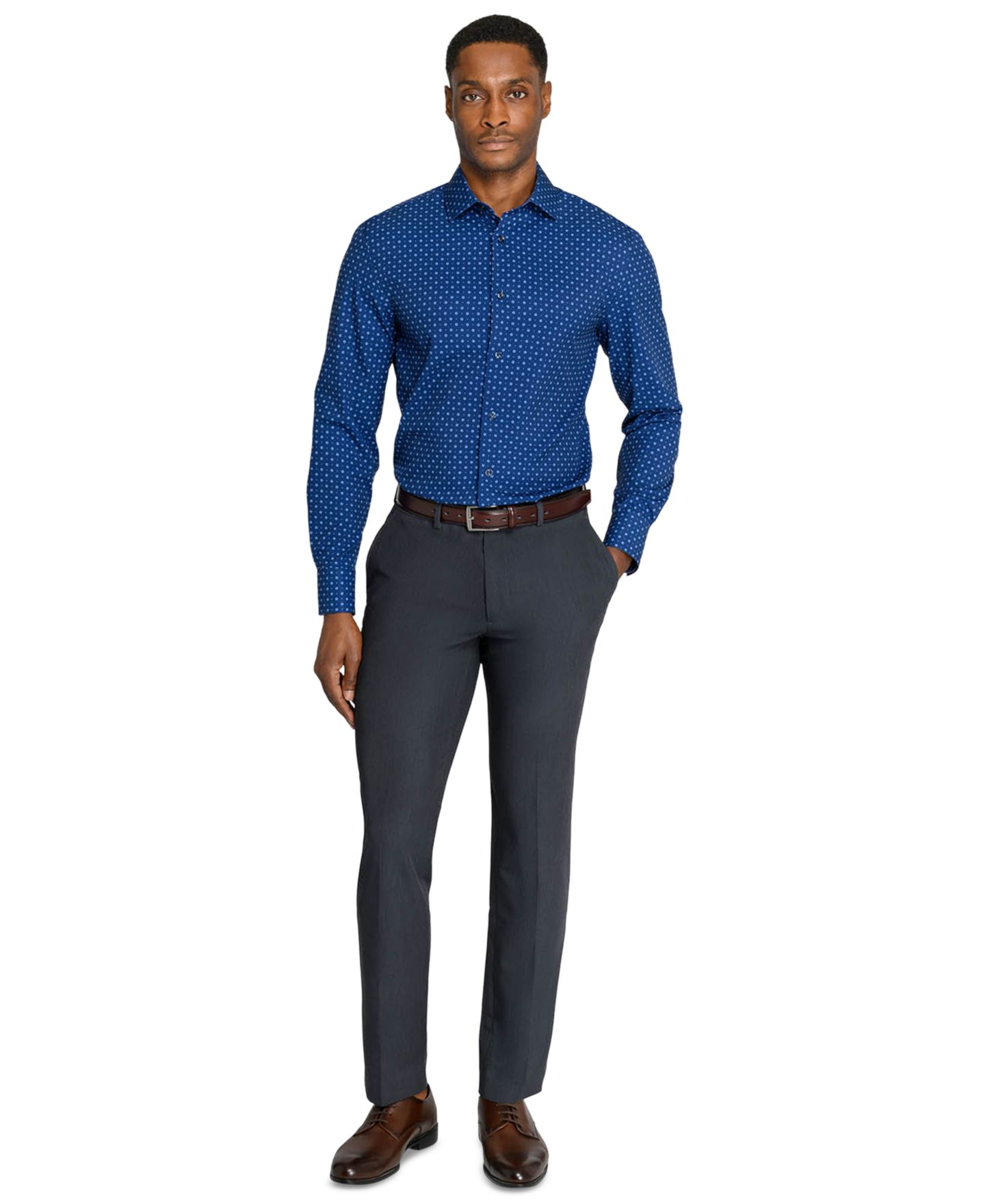 Мужская рубашка ConStruct Slim-Fit 4-Way Stretch Floral-Print Dress Shirt, цвет: Тёмно-синий с принтом — фото 2