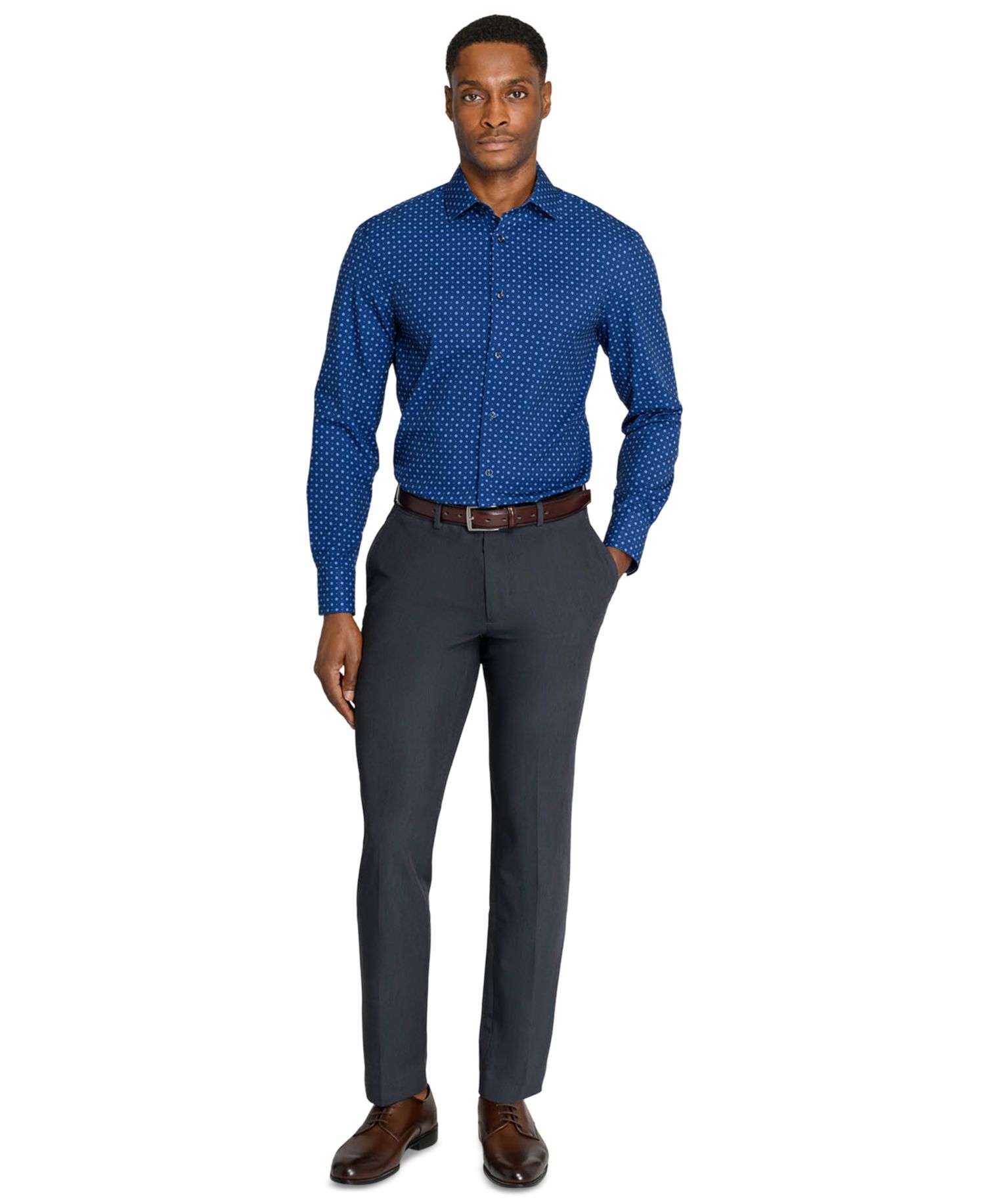 Men's Slim-Fit 4-Way Stretch Floral-Print Dress Shirt