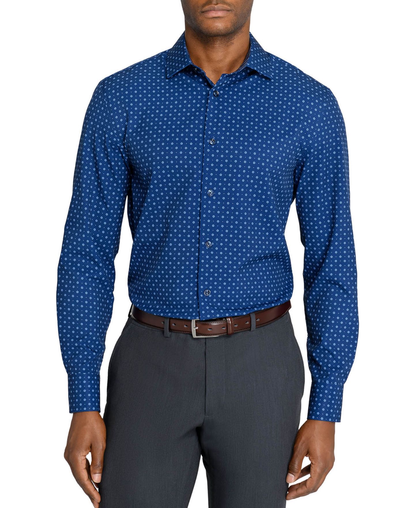 Мужская рубашка ConStruct Slim-Fit 4-Way Stretch Floral-Print Dress Shirt, цвет: Тёмно-синий с принтом — фото 5