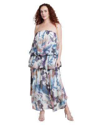 Plus Size Strapless Bubble Tiered Maxi Dress