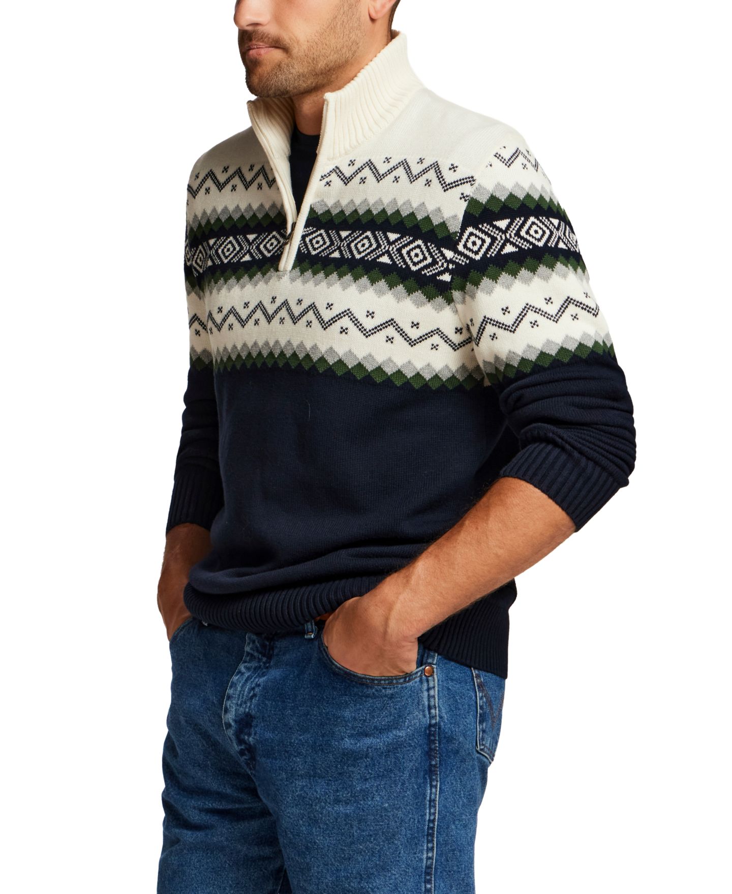Мужской свитер Weatherproof Vintage Nordic Yoke Quarter-Zip Mock Neck, цвет: Тёмный тёмно-синий — фото 3