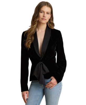 Women's Velvet Tie-Front Peplum Blazer