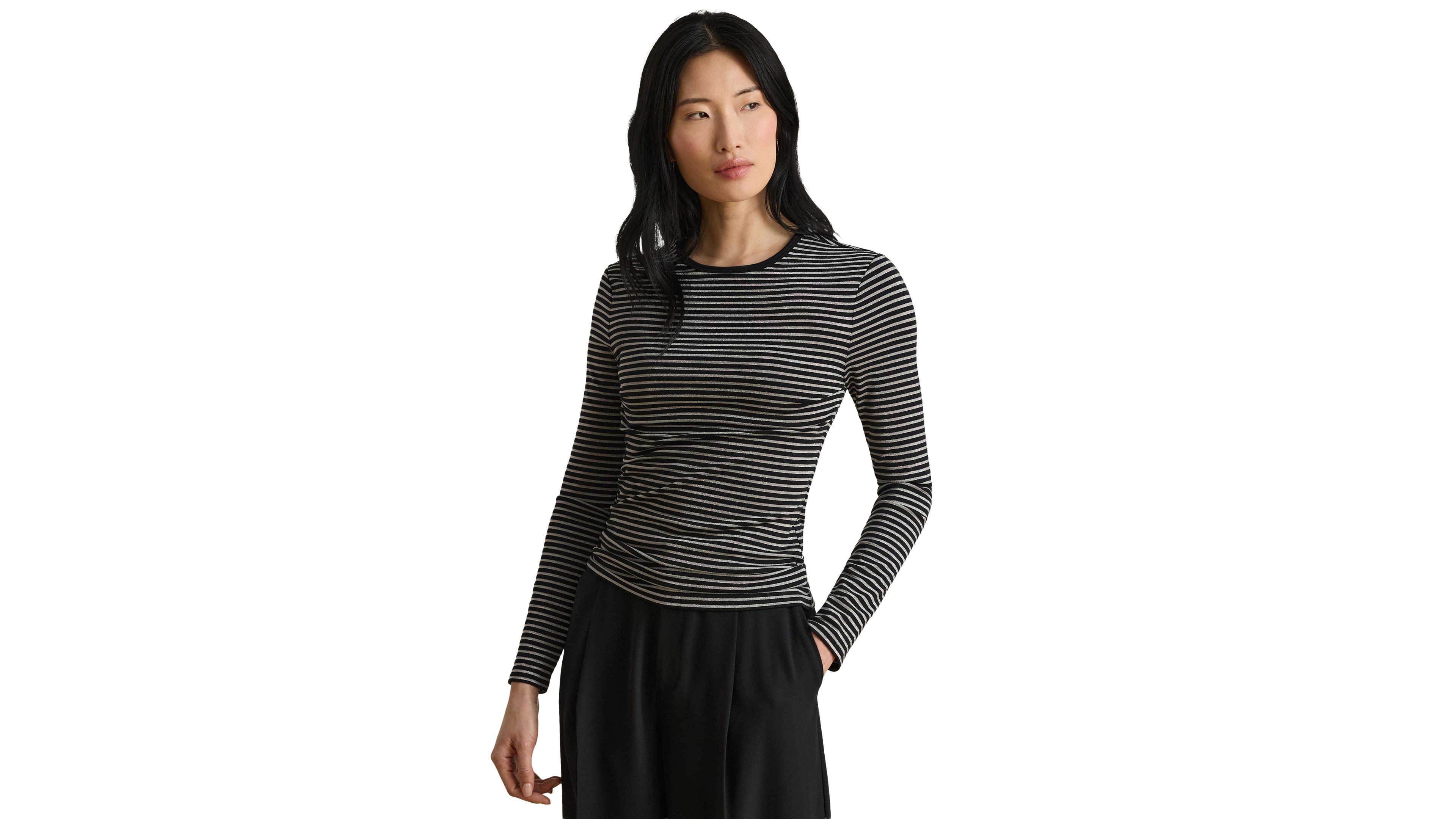 Lauren Ralph Lauren Womens Striped Cotton Blend Long Sleeve T Shirt