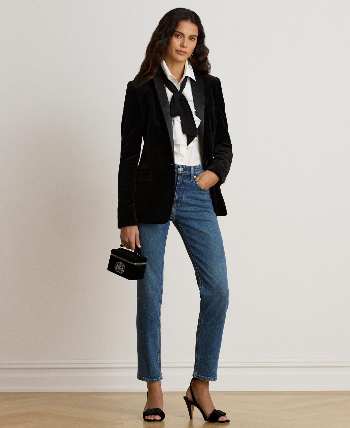Женский пиджак Lauren Ralph Lauren Stretch Velvet Blazer, цвет: Чёрный бархатный — фото 3