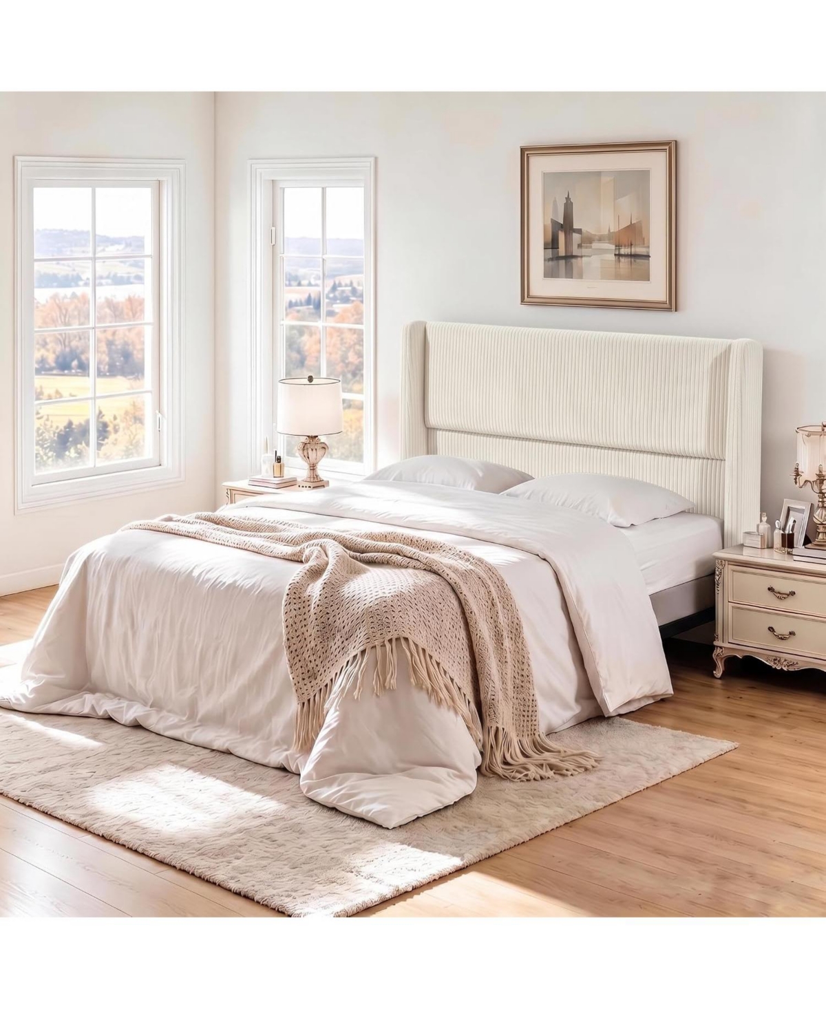 gaomon Queen Size Wingback Headboard 50.6" Tall Corduroy Upholstered with High-Density Padding, Sturdy Wood Frame, Easy Assembly