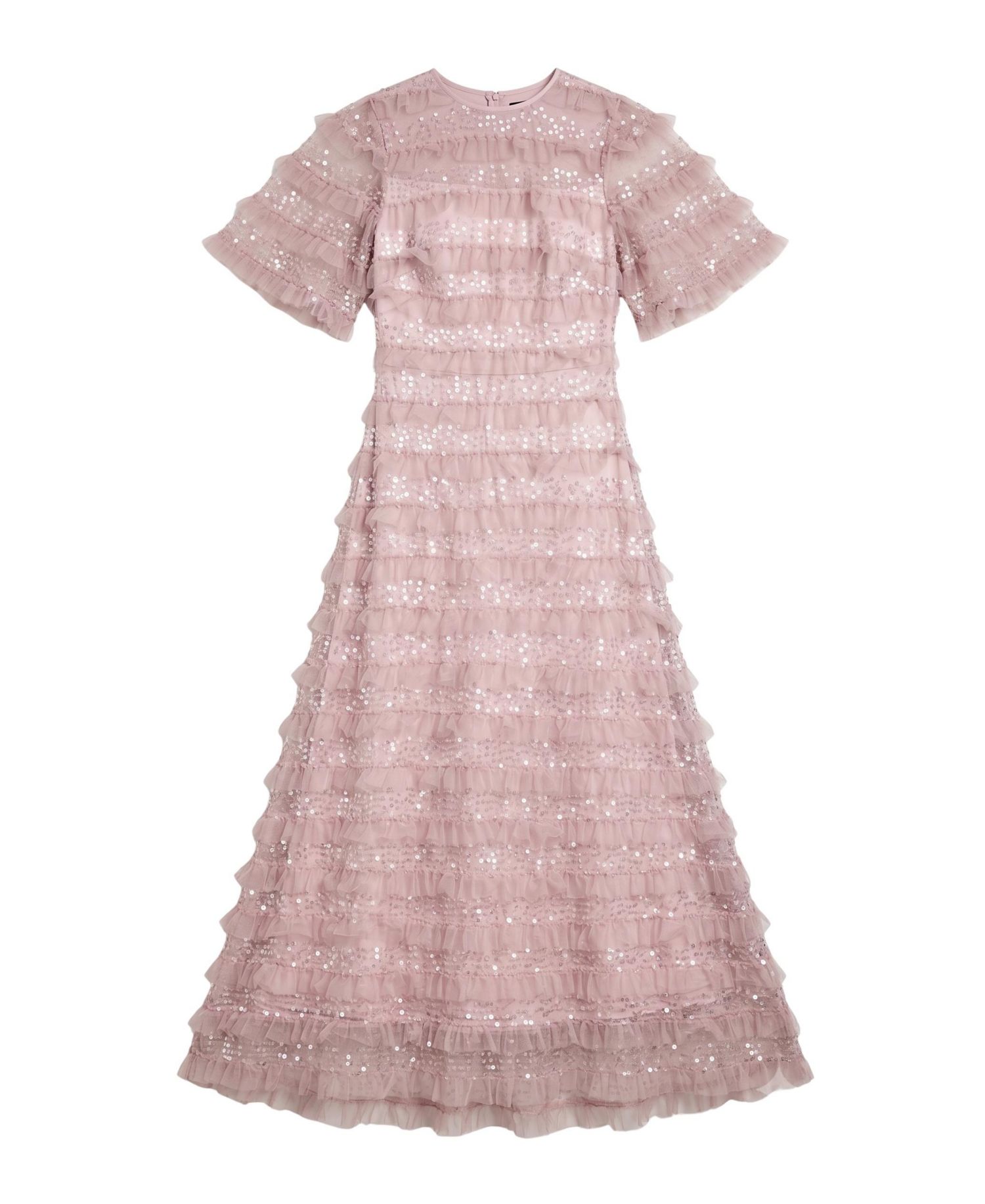 Women's Sequin Ruffle-Detail Short-Sleeve Maxi Dress