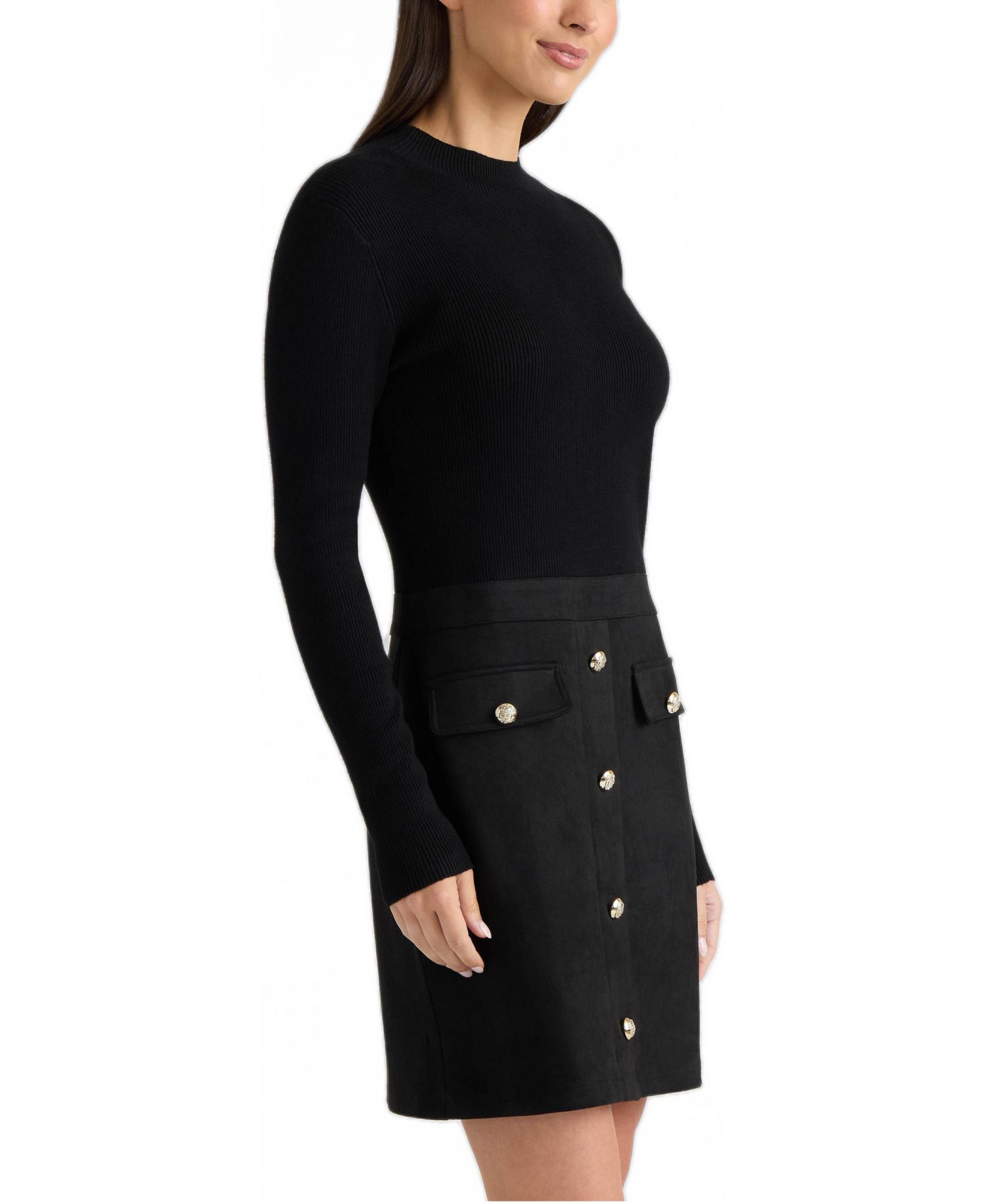 Women's Long-Sleeve Mock-Neckline Ribbed-Knit Dress