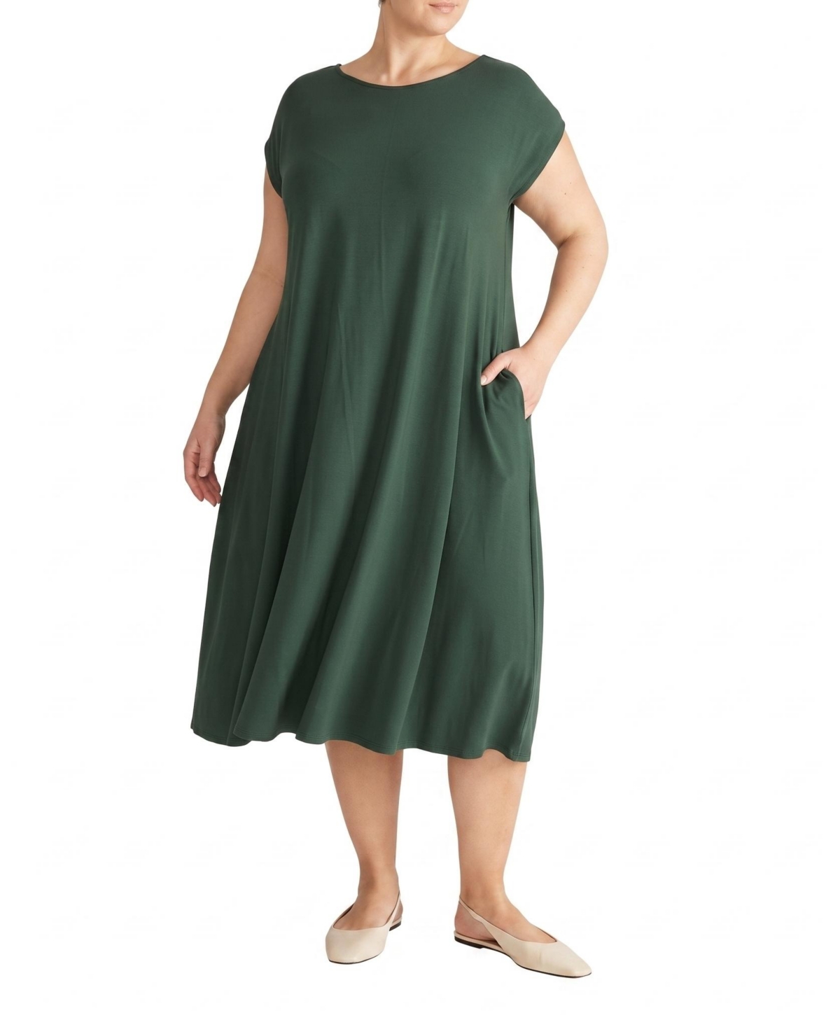Universal Standard Plus Size Divine Jersey V-Neck A-Line Midi Dress - Conifer