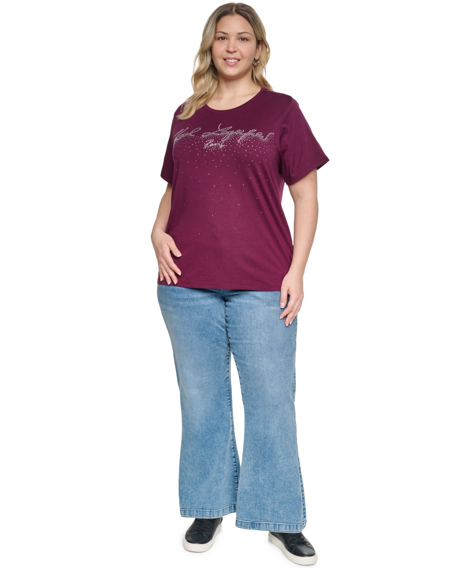 Plus Size Sparkle KLP Logo Short-Sleeve Cotton-Blend T-Shirt