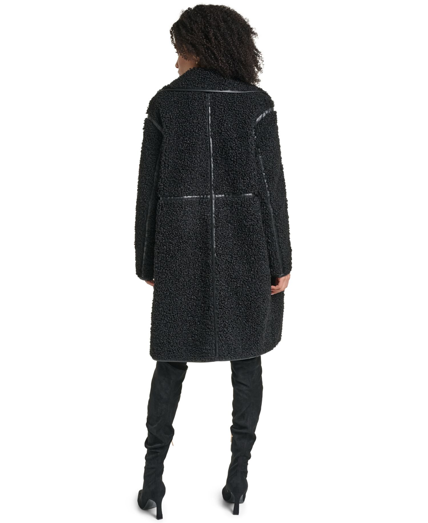 Women's Faux-Leather-Trim Teddy Coat