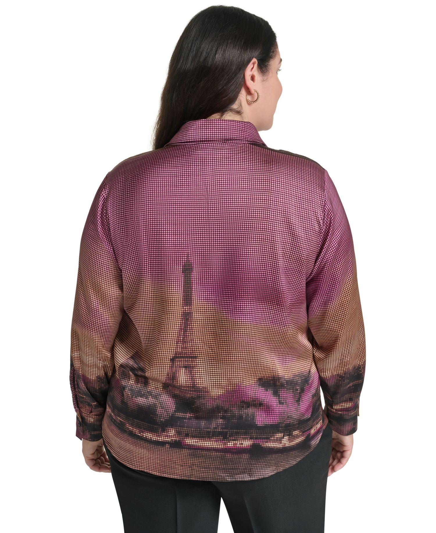 Plus Size Button-Down Collared Long-Sleeve Blouse