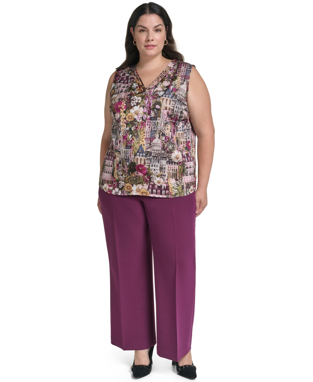 Karl Lagerfeld Paris Plus Graphic-Print V-Neck Blouse, Created for Macy's