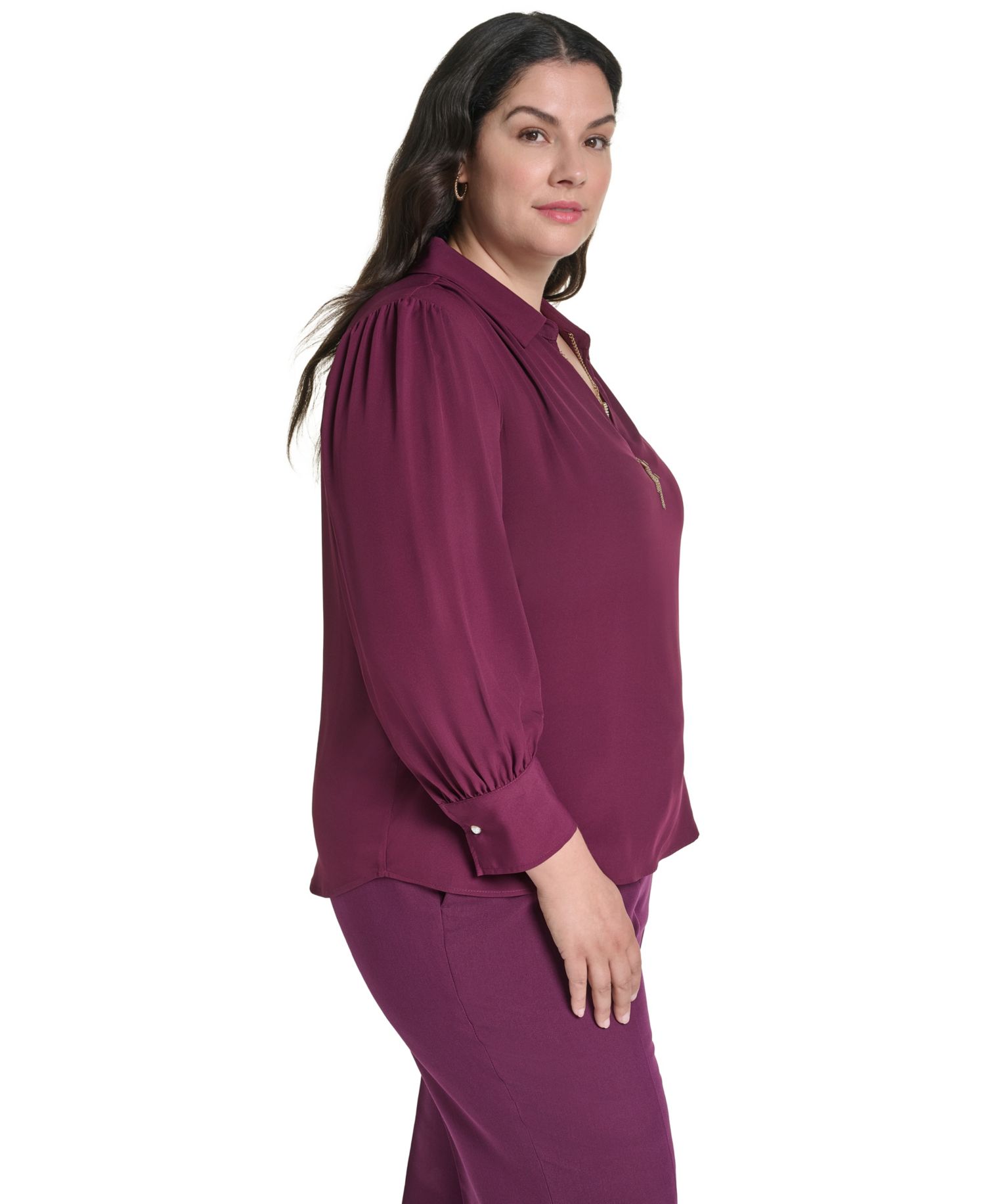 Plus Size Long-Sleeve V-Neck Blouse