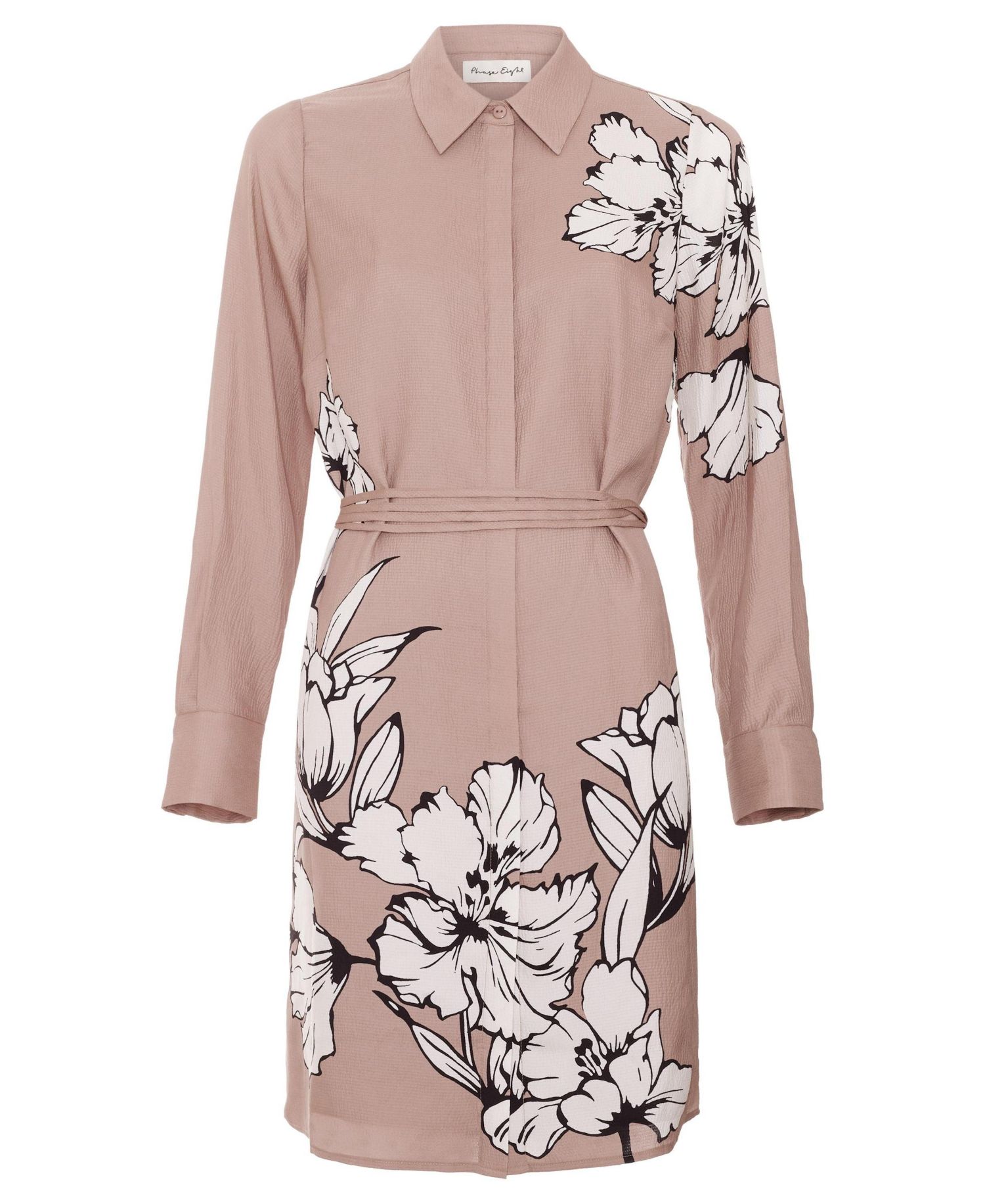 Women's Kendra Floral-Print Belted Long-Sleeve Shirt Dress