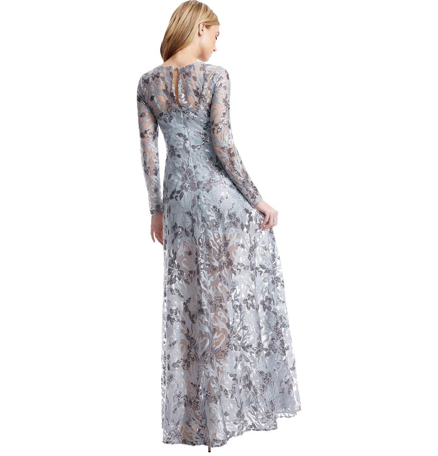 Женское платье Dress the Population Ava Long-Sleeve Floral-Sequin Gown, цвет: Светлый ледяной синий — фото 6
