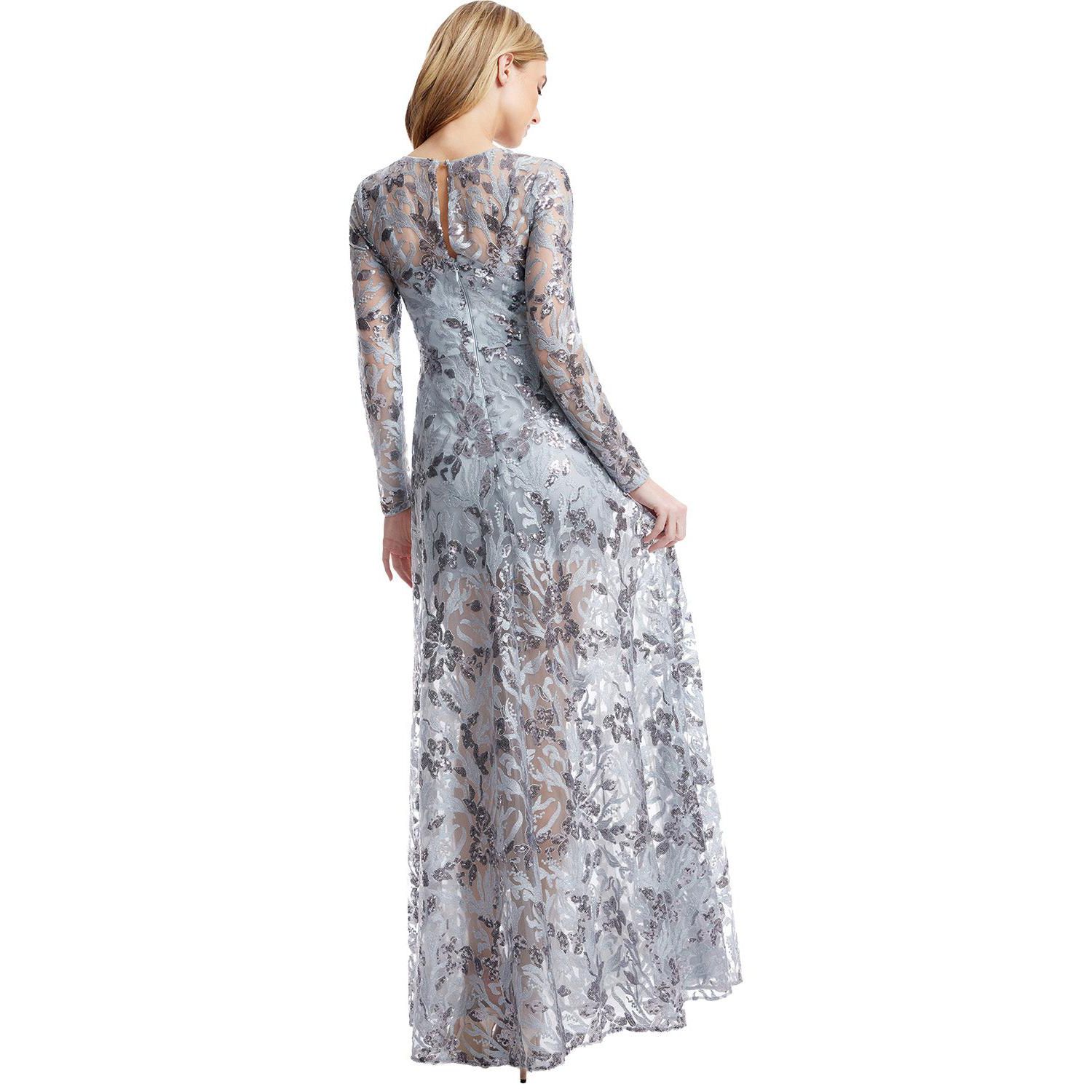 Women's Ava Long-Sleeve Floral-Sequin Gown