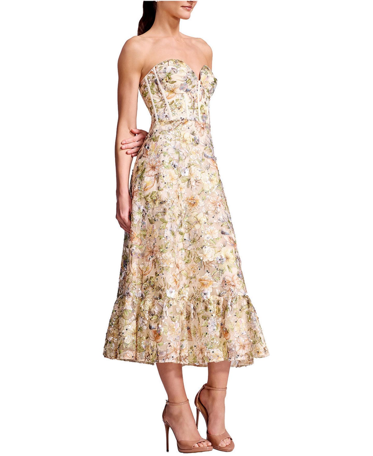 Женское платье Dress the Population Carina Floral Sequin Sweetheart, цвет: Слоновая кость разноцветный — фото 2
