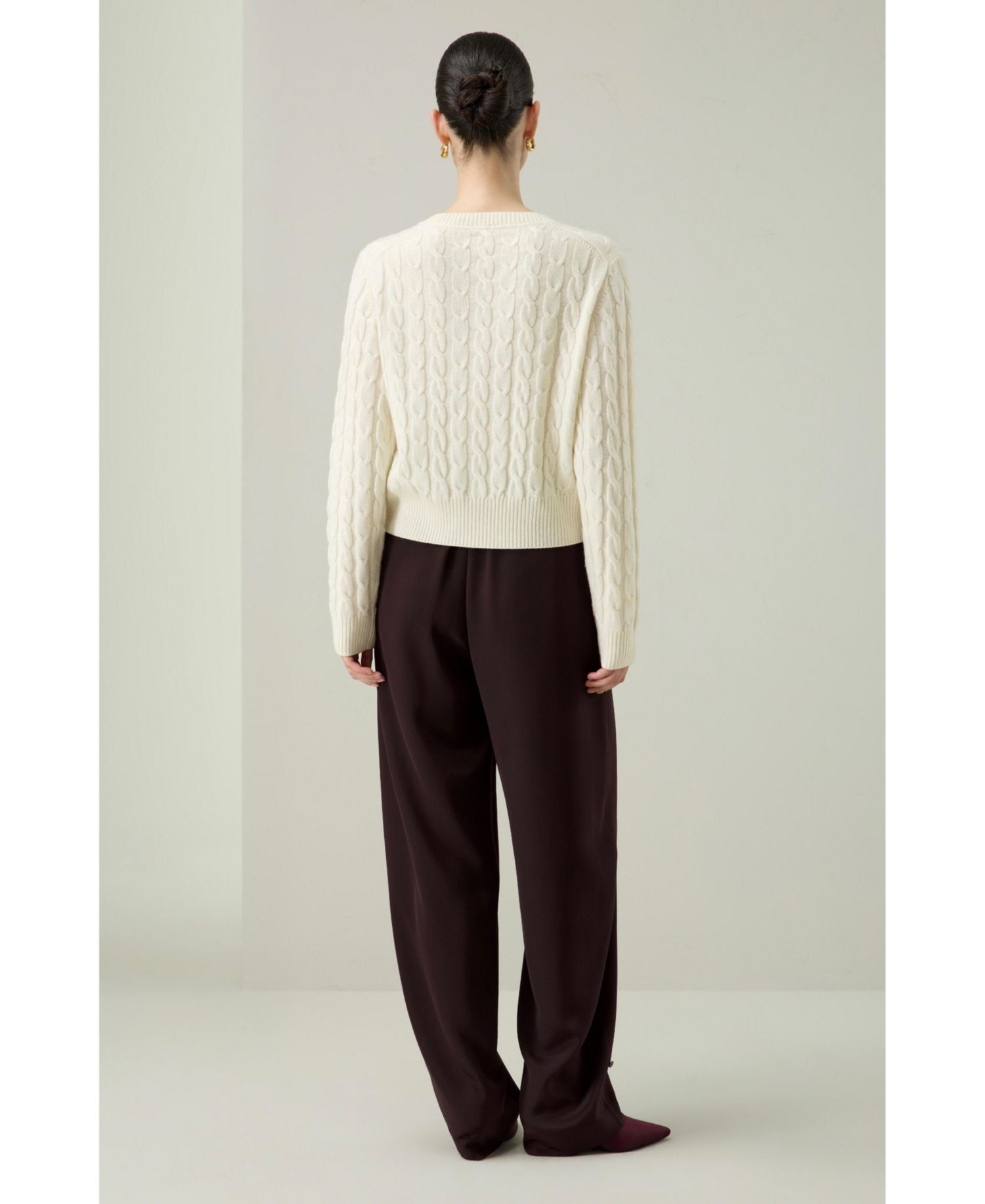 Women's Merino Wool Cable-Knit Crewneck Cardigan