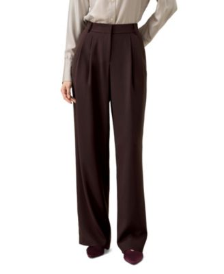 Women's Pleated Straight-Leg Silk Crepe Trousers