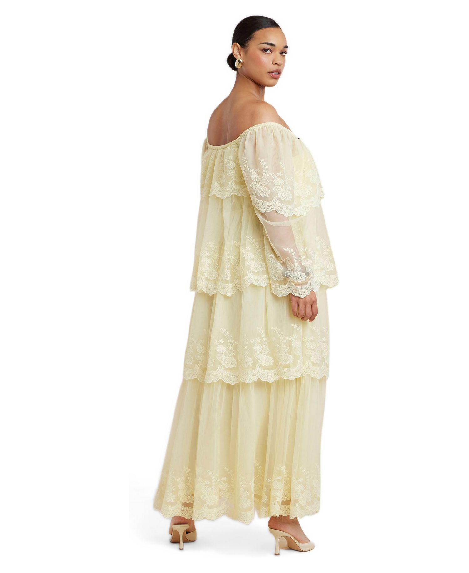 Plus Size Tiered Lace Off-the-Shoulder Maxi Dress