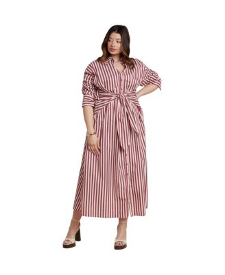 Women's Cinch Detail Poplin Midi Dress