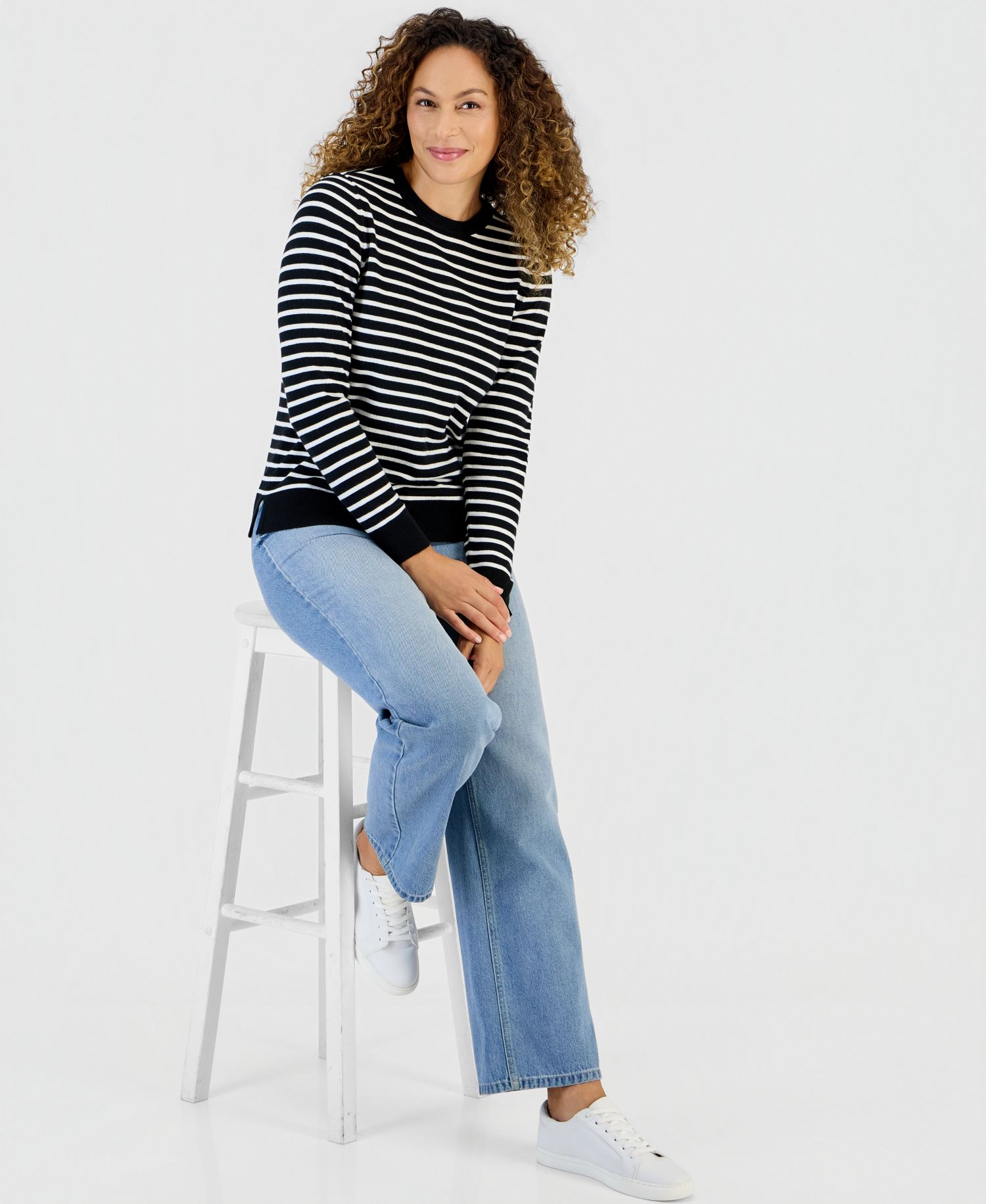 Petite Simple Stripe Crewneck Pullover Sweater