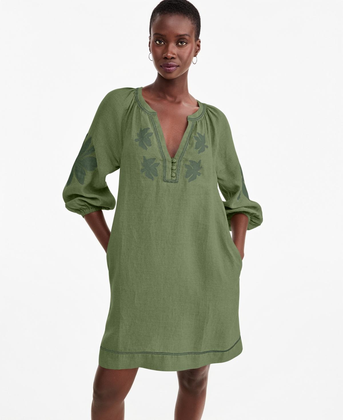 Charter Club Women's Delave Linen Applique Shift Dress, Macy's Exclusive