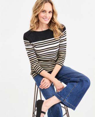 Women's Printed Pima Cotton 3/4-Sleeve Boat-Neck Top